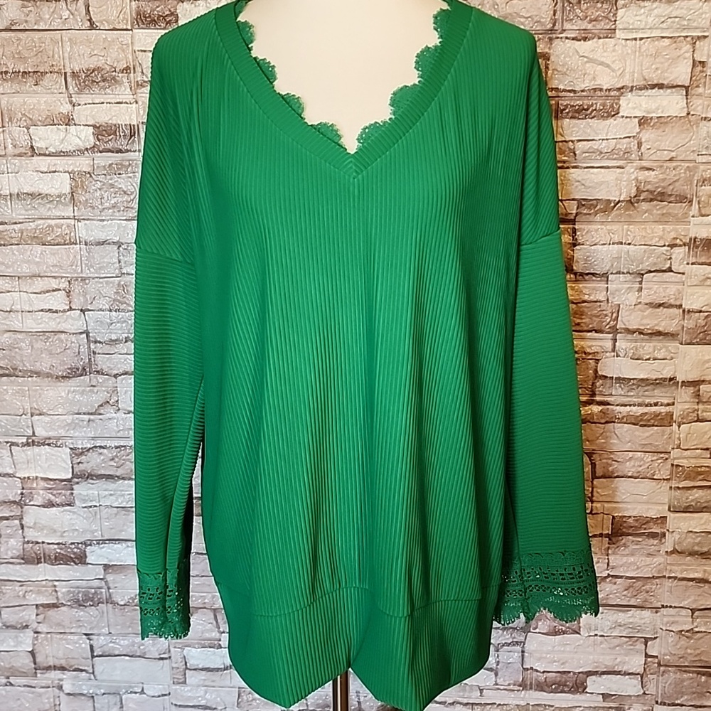 Trendy Queen Green Blouse With Lace Trim